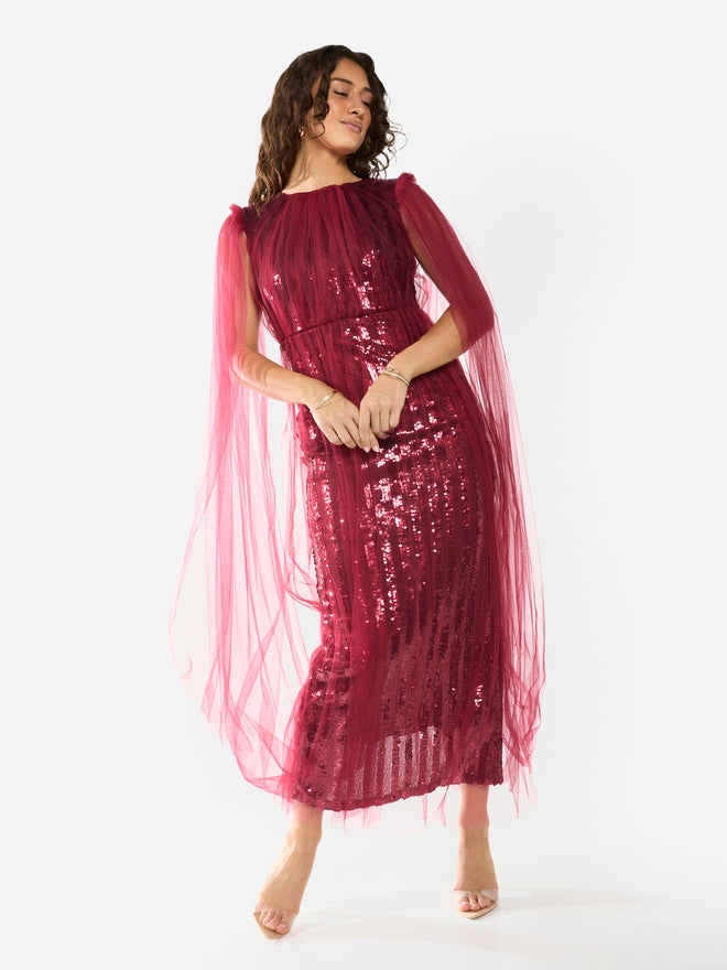 House of Moda Sequin Veil Overlay Evening Maxi Dress - Image 3