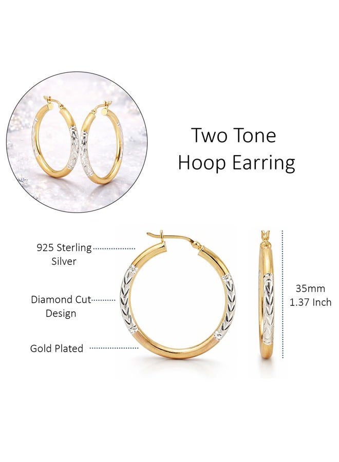 LeCalla Sterling Silver Jewelry Three Tone Diamond Cut Hoop Earrings for Women Girl - Image 3