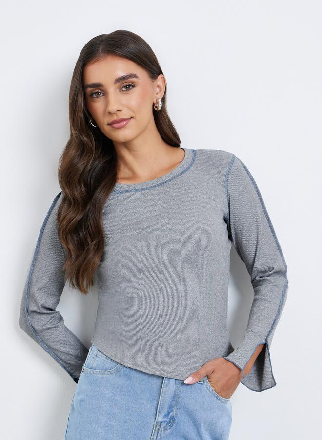 ستايلي تيشيرت بتفاصيل محبوكة ودرزات علوية - Image 1