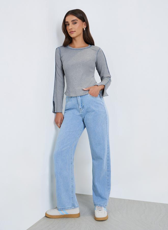 ستايلي تيشيرت بتفاصيل محبوكة ودرزات علوية - Image 2