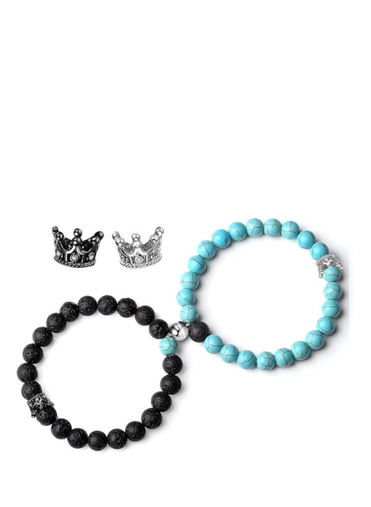 Multi-colored king and queen crown magnetic bracelets, 2 pieces - Image 1