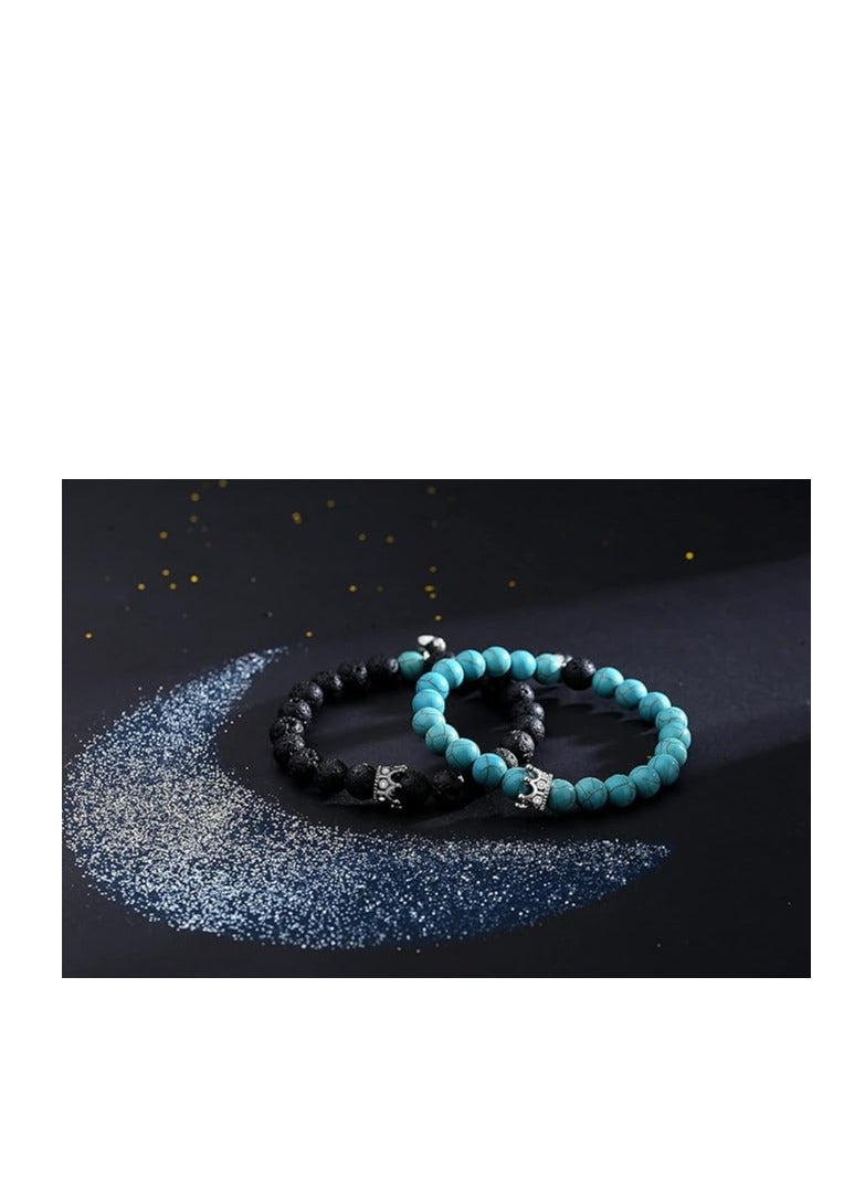 Multi-colored king and queen crown magnetic bracelets, 2 pieces - Image 2