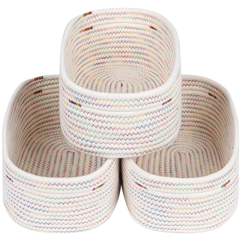CubesLand Rectangle Woven Cotton Rope Organizer Small Rainbow Basket for Kids Baby  Pets Toys Shelves Storage