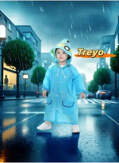 TREYO Charming Blue Cartoon Rain Poncho for Kids – Reusable & Waterproof with Hood, Ideal Rain Jacket for Boys and Girls  - Image 1