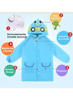 TREYO Charming Blue Cartoon Rain Poncho for Kids – Reusable & Waterproof with Hood, Ideal Rain Jacket for Boys and Girls  - Image 2