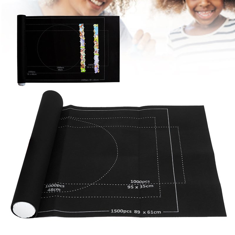 Felt Puzzle Mat Jigsaw Puzzles Roll Up Storage Pad Puzzle Blanket for ChildrenBlack 26x46in - Image 1