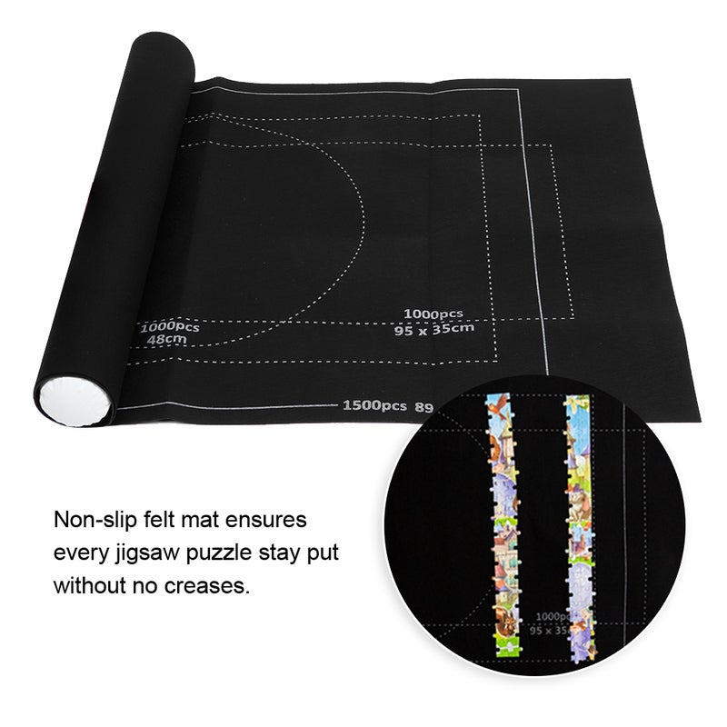 Felt Puzzle Mat Jigsaw Puzzles Roll Up Storage Pad Puzzle Blanket for ChildrenBlack 26x46in - Image 4