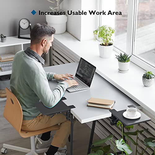 BONTEC Ergonomic Desk Extender Tray, 9.5"x9.1" Table Mount Arm Wrist Rest Shelf, 90° Foldable Elbow Support, Clamp on Computer Arm Rest for Desk, Office & Home Use, Durable & Easy to Install - Image 2