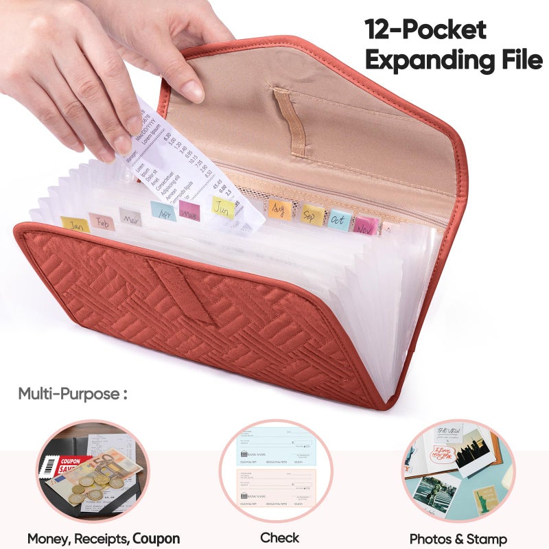 FRECOLSH Fabric Bill Organizer with Pockets 10x6 Receipt Organizer for Business - Receipt Holder Organizer - Cash Organizer -Coupon Holder - Money Organizer for Cash- Small Accordion File Organizer - Image 3