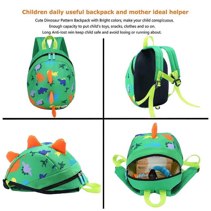 db Dinosaur Toddler Mini Backpack with Leash, Children Kids Baby Harness Bookbag (Green) - Image 4