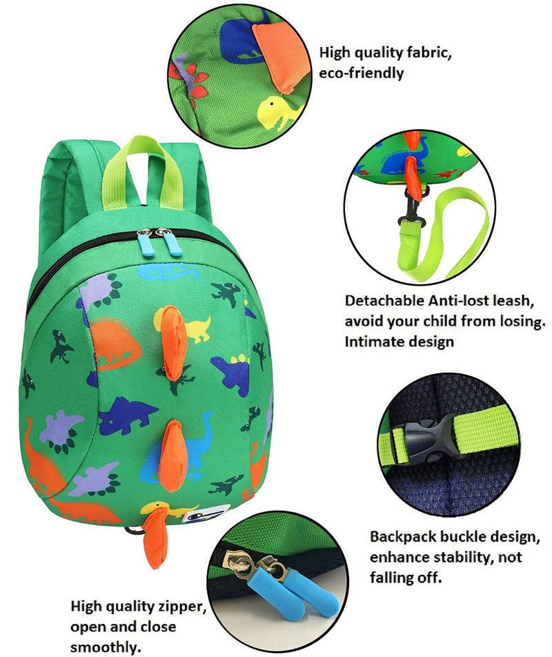 db Dinosaur Toddler Mini Backpack with Leash, Children Kids Baby Harness Bookbag (Green) - Image 5