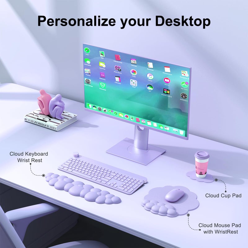 MOKURU Cloud Mouse Pad with Wrist Rest, Cloud Keyboard Wrist Rest, Mouse Pad Wrist Support, Ergonomic Keyboard Mouse Wrist Support (Purple) - Image 2