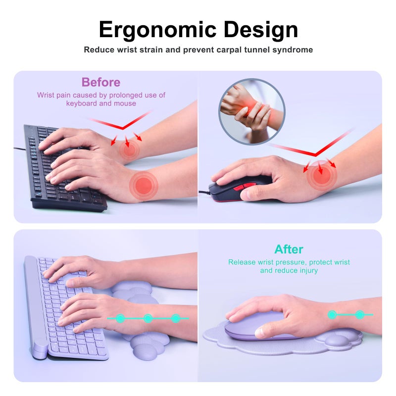 MOKURU Cloud Mouse Pad with Wrist Rest, Cloud Keyboard Wrist Rest, Mouse Pad Wrist Support, Ergonomic Keyboard Mouse Wrist Support (Purple) - Image 3