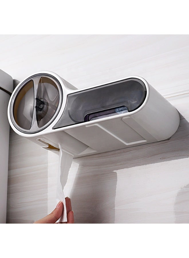 Round Wall Mounted Toilet Paper Holder with Storage Drawer – Clear ABS Plastic, Waterproof, Punch-Free Tissue Box for Bathroom - Image 2