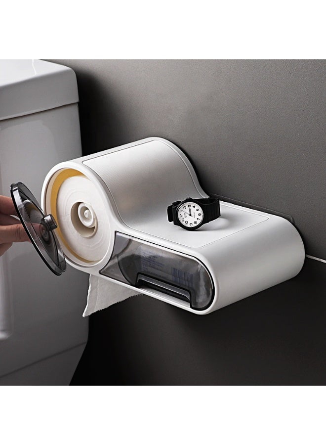 Round Wall Mounted Toilet Paper Holder with Storage Drawer – Clear ABS Plastic, Waterproof, Punch-Free Tissue Box for Bathroom - Image 1