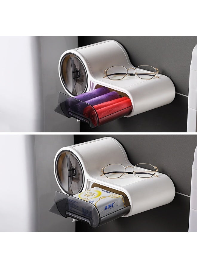 Round Wall Mounted Toilet Paper Holder with Storage Drawer – Clear ABS Plastic, Waterproof, Punch-Free Tissue Box for Bathroom - Image 3