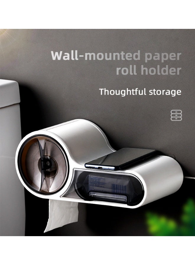 Round Wall Mounted Toilet Paper Holder with Storage Drawer – Clear ABS Plastic, Waterproof, Punch-Free Tissue Box for Bathroom - Image 4