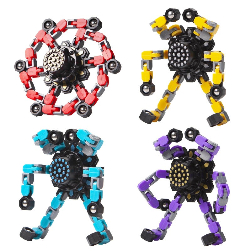 Gokeey Transformable Fidget Spinners Toys 4 Pcs for Kids and Adults Stress Relief Sensory Toys for Boys and Girls Age 813 Fingertip Gyros Party Favors Birthday Gifts for Teens Road Trip Travel Toy - Image 4