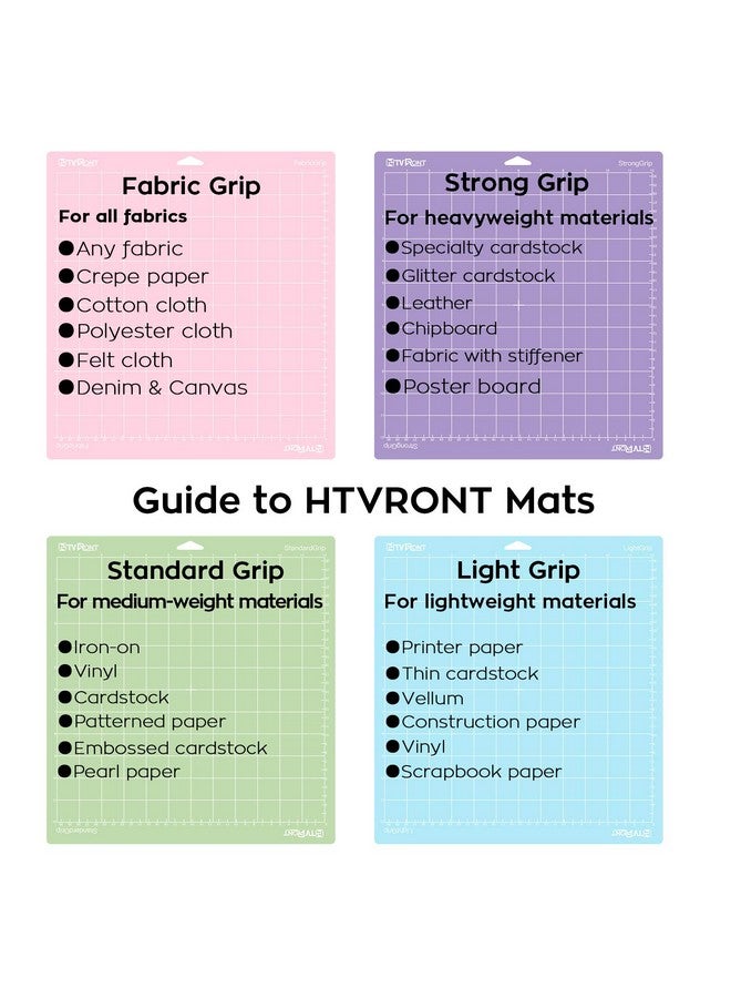 HTVRONT Cutting Mat for Cricut, 6 Pcs Cutting Mat 12x12(Standard, Light, Strong, FabricGrip) for Cricut Maker 3/Maker/Explore 3/Air 2/One, Variety Adhesive Sticky Cutting Mats Accessories - Image 5