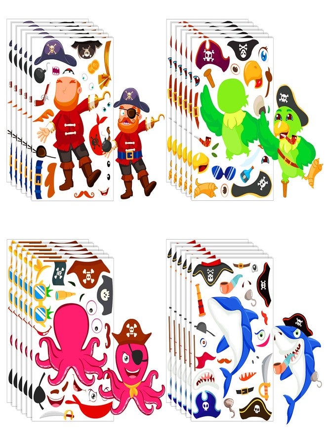 Konsait 24 Sheets Pirate Make Your Own Stickers Decorative for Kids Pirate Theme Sticker Mix and Match Shark Sticker Parrot Jake Captain Birthday Party Favors Crafts Supplies - Image 1