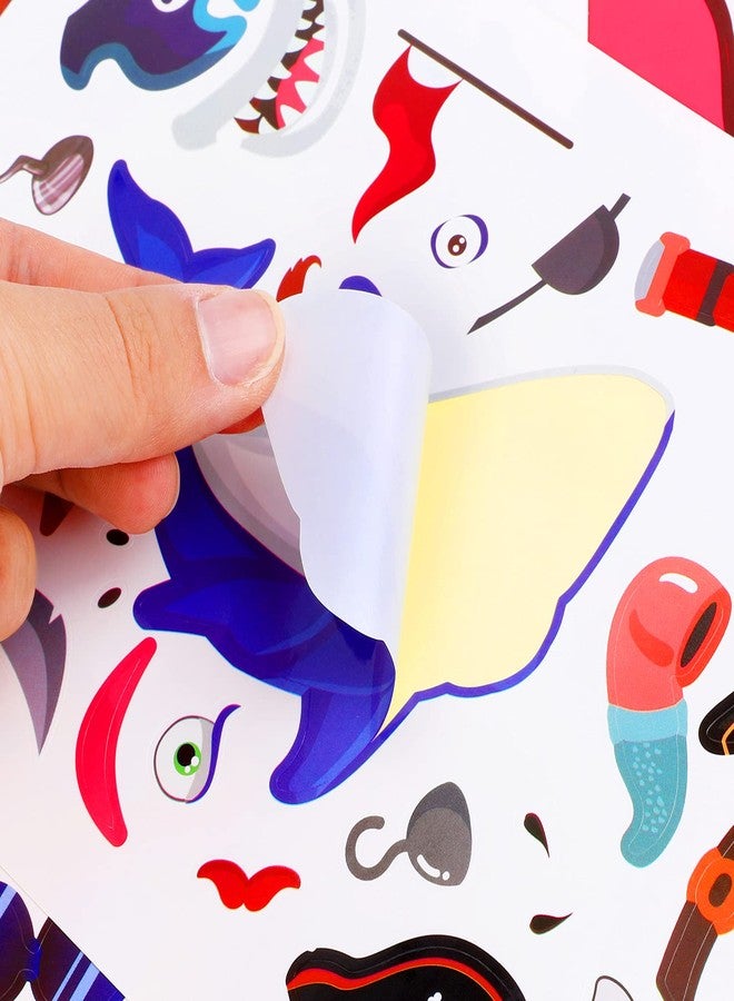 Konsait 24 Sheets Pirate Make Your Own Stickers Decorative for Kids Pirate Theme Sticker Mix and Match Shark Sticker Parrot Jake Captain Birthday Party Favors Crafts Supplies - Image 3