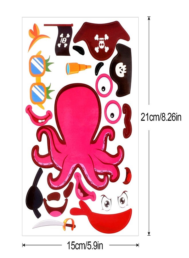 Konsait 24 Sheets Pirate Make Your Own Stickers Decorative for Kids Pirate Theme Sticker Mix and Match Shark Sticker Parrot Jake Captain Birthday Party Favors Crafts Supplies - Image 2