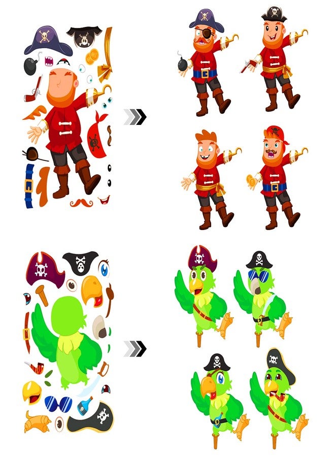 Konsait 24 Sheets Pirate Make Your Own Stickers Decorative for Kids Pirate Theme Sticker Mix and Match Shark Sticker Parrot Jake Captain Birthday Party Favors Crafts Supplies - Image 5