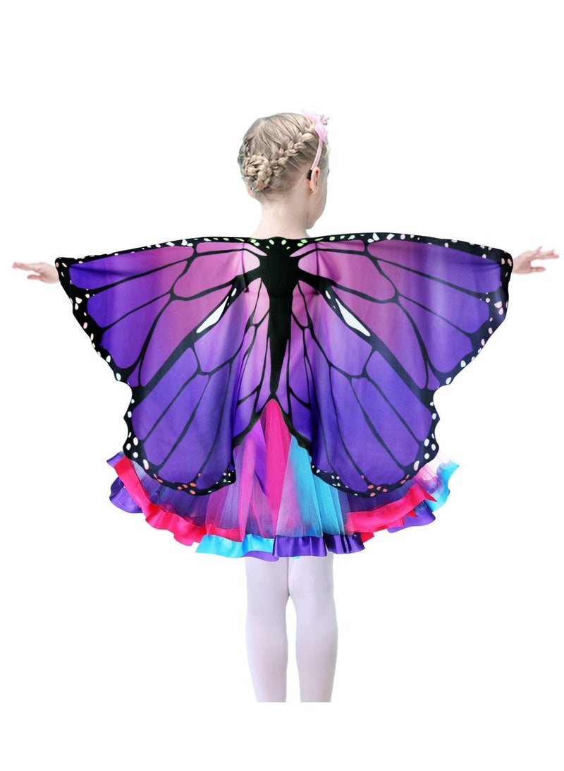 Butterfly Wings for Girls, Butterfly Costume for Party Kids Fairy Wing Dress with Mask and Antenna Headband - Image 2