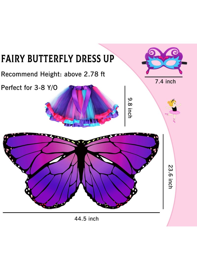 Butterfly Wings for Girls, Butterfly Costume for Party Kids Fairy Wing Dress with Mask and Antenna Headband - Image 4