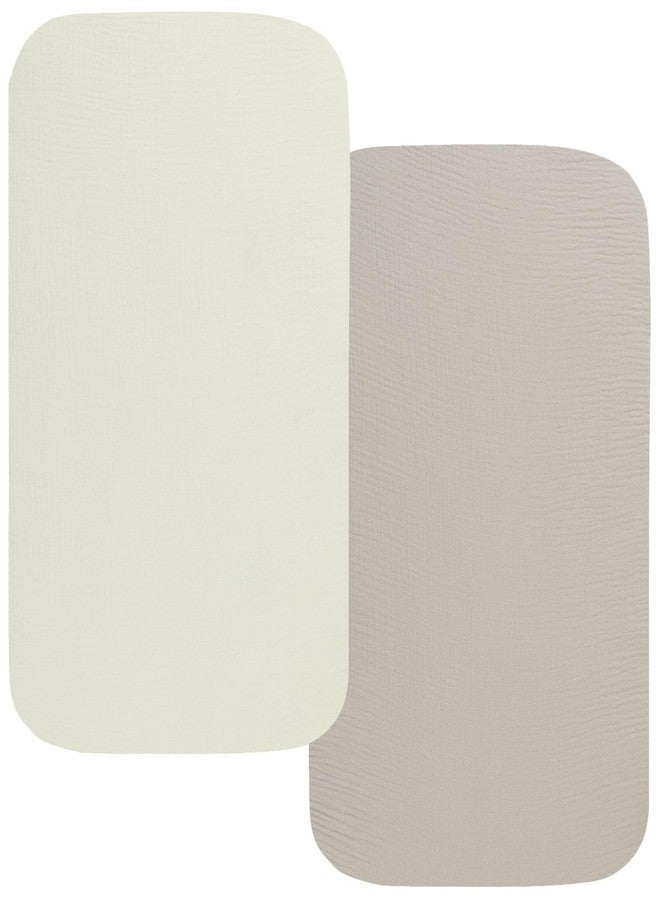 Onacosht Muslin Bassinet Sheets 33" x 19" Compatible with Mika Micky, KoolaBaby (3 in 1), BabyBond, HARPPA and RICUTON Bedside Bassinet, 2 Pack for Baby Boy and Girl, Fog and Beige - Image 1