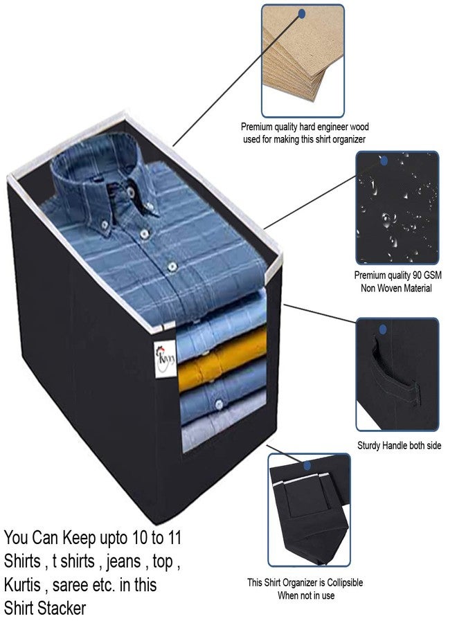 KIVYA Shirt Stacker Closet Organizer Storage boxes Shirts and Clothing Organizer for wardrobe, Non woven, Black - Set of 2 - Image 2