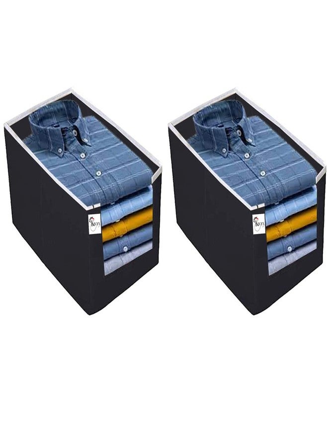 KIVYA Shirt Stacker Closet Organizer Storage boxes Shirts and Clothing Organizer for wardrobe, Non woven, Black - Set of 2 - Image 1