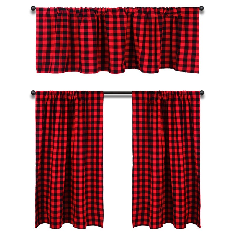 HTFDStar HTFDStar Valance Curtain Set 3PCS Cotton Buffalo Plaid Farmhouse Kitchen Curtains 58Wx15L 29Wx36L 