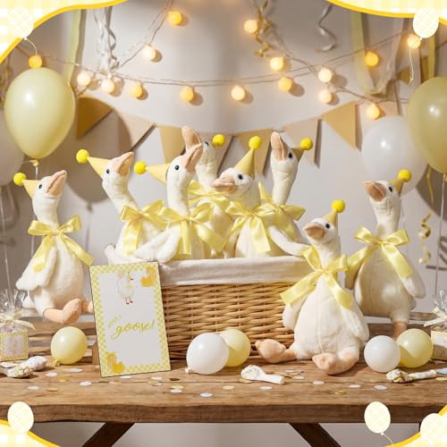 Blueweenly 8 Sets Silly Goose 1st Birthday Decoration 157 Inch Yellow Soft Silly Goose Stuffed Animal Hat with Wood Table Decor for Birthday Party Baby Shower Decoration - Image 5