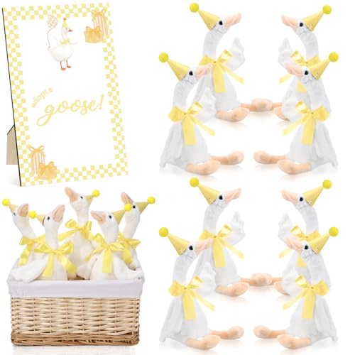 Blueweenly 8 Sets Silly Goose 1st Birthday Decoration 157 Inch Yellow Soft Silly Goose Stuffed Animal Hat with Wood Table Decor for Birthday Party Baby Shower Decoration - Image 1