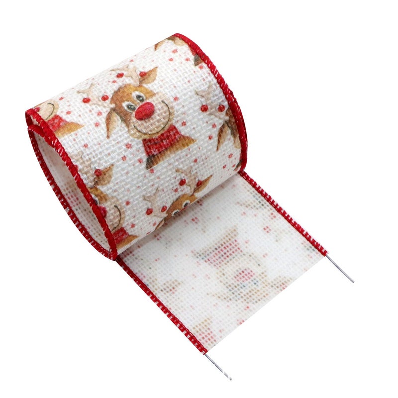 6.3cm Christmas Burlap Wire Edge Ribbon with Overlock Tape, 5 Yards/Roll - Image 1