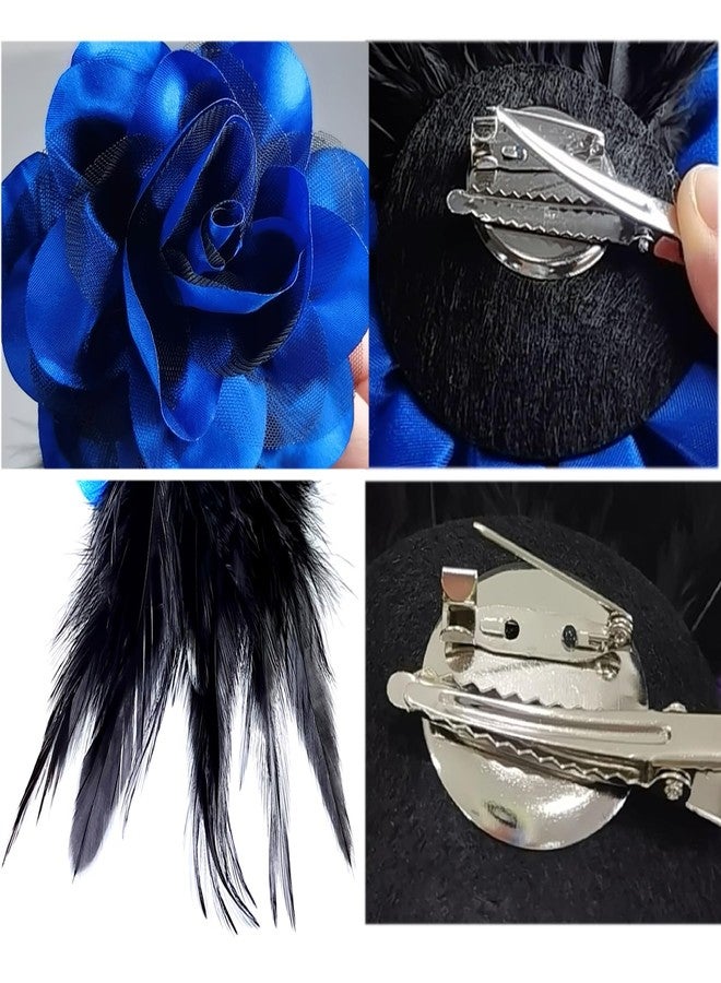 Sanrich 4pack Mexican Flower Hair Clips Large Rose Hairpin Headpieces with Feather Hair Accessories Flower Brooch for Bridal Headpiece,Flamenco Dancer (Blue) - Image 5