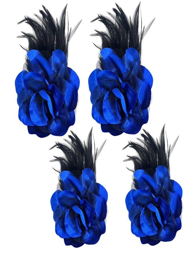Sanrich 4pack Mexican Flower Hair Clips Large Rose Hairpin Headpieces with Feather Hair Accessories Flower Brooch for Bridal Headpiece,Flamenco Dancer (Blue) - Image 1