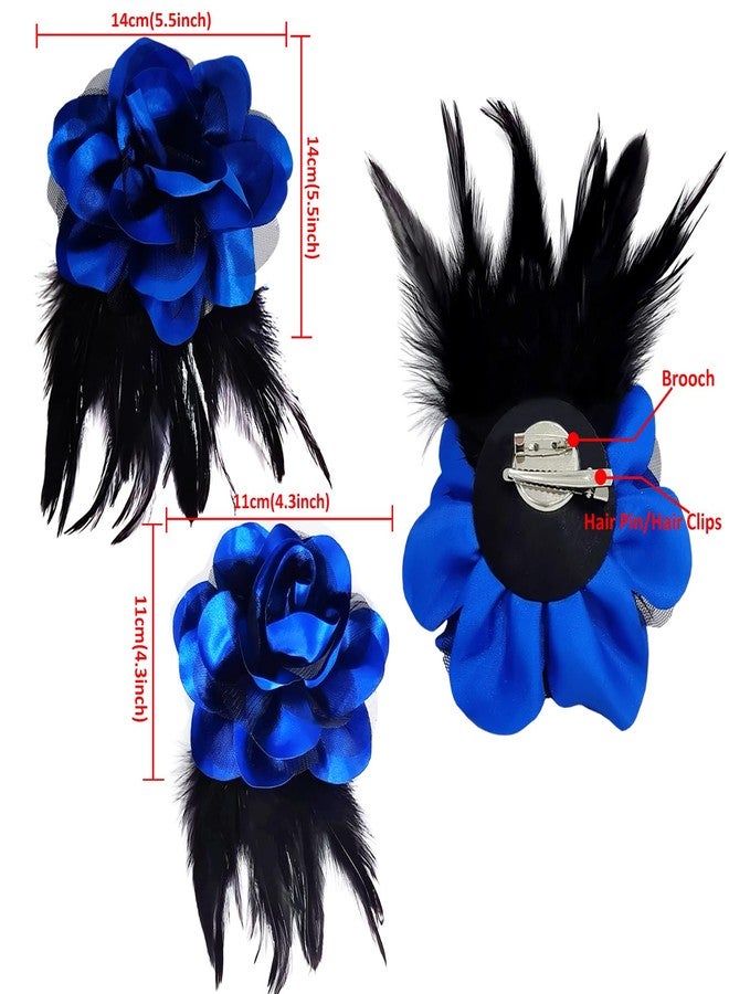 Sanrich 4pack Mexican Flower Hair Clips Large Rose Hairpin Headpieces with Feather Hair Accessories Flower Brooch for Bridal Headpiece,Flamenco Dancer (Blue) - Image 4