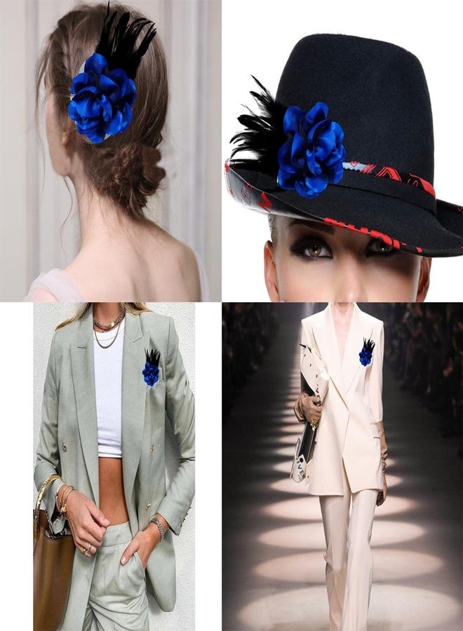 Sanrich 4pack Mexican Flower Hair Clips Large Rose Hairpin Headpieces with Feather Hair Accessories Flower Brooch for Bridal Headpiece,Flamenco Dancer (Blue) - Image 2