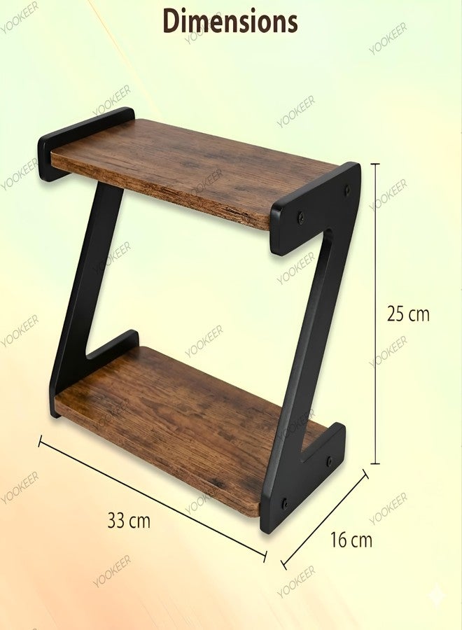 Yookeer 2-Tier Spice Rack, kitchen organizer rack, Rustic Brown and Black, Z-Shape Countertop Organiser, 33x16x25 cm (RUSTIC BROWN) - Image 2