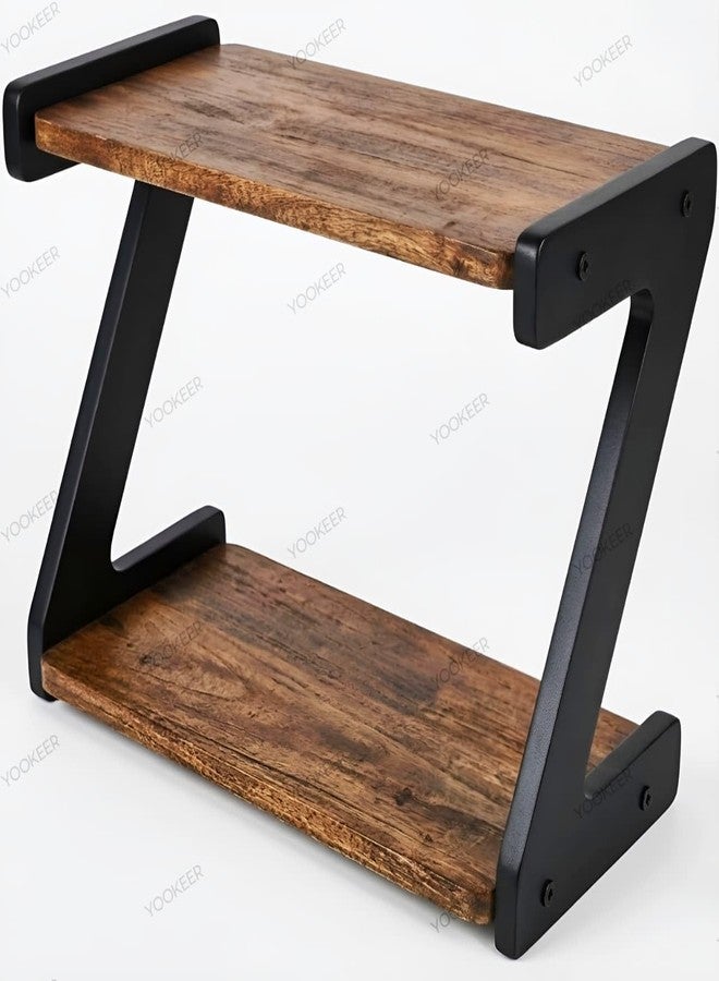 Yookeer 2-Tier Spice Rack, kitchen organizer rack, Rustic Brown and Black, Z-Shape Countertop Organiser, 33x16x25 cm (RUSTIC BROWN) - Image 5