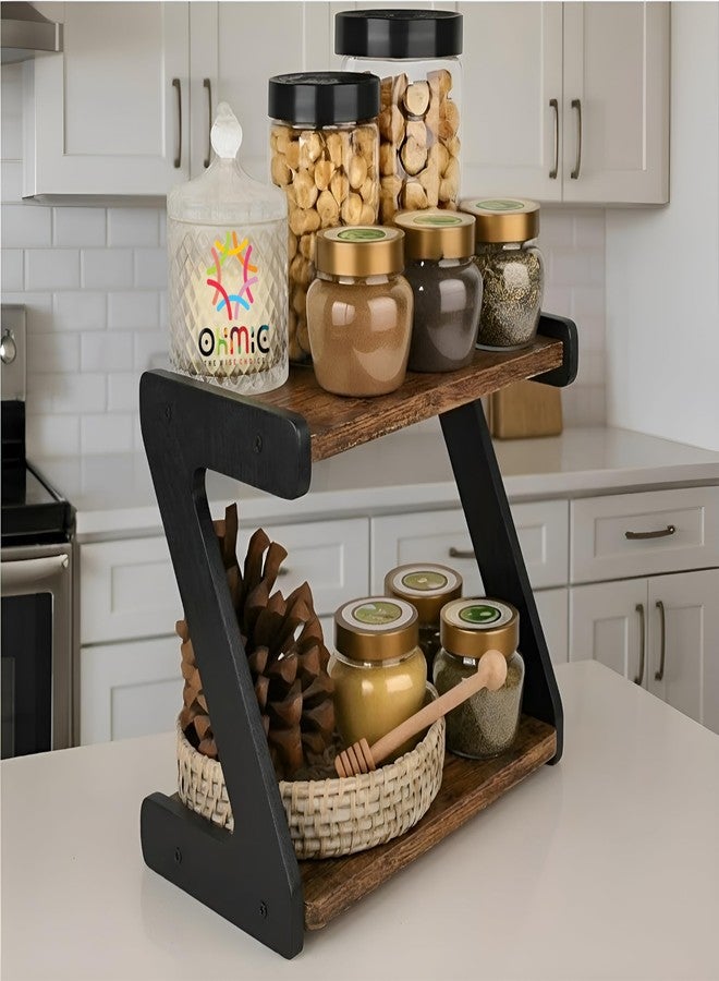 Yookeer 2-Tier Spice Rack, kitchen organizer rack, Rustic Brown and Black, Z-Shape Countertop Organiser, 33x16x25 cm (RUSTIC BROWN) - Image 1