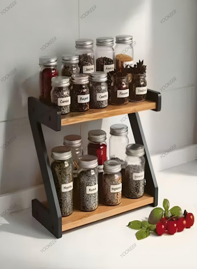 Yookeer 2-Tier Spice Rack, kitchen organizer rack, Rustic Brown and Black, Z-Shape Countertop Organiser, 33x16x25 cm (RUSTIC BROWN) - Image 4