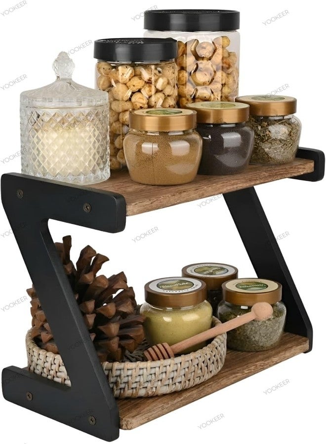 Yookeer 2-Tier Spice Rack, kitchen organizer rack, Rustic Brown and Black, Z-Shape Countertop Organiser, 33x16x25 cm (RUSTIC BROWN) - Image 3