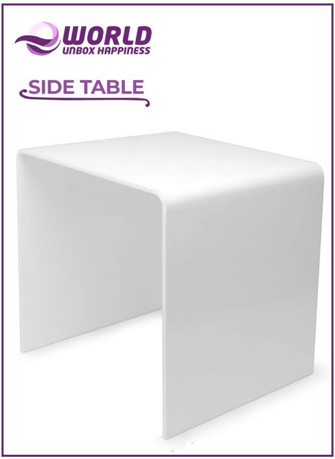 White Acrylic Perspex Plastic Side Table, Sleek Living Room and Bedside Table with Easy-Clean Hygienic Surface, 8mm Thickness for Durability, Shatterproof Safety, and Lightweight Design.