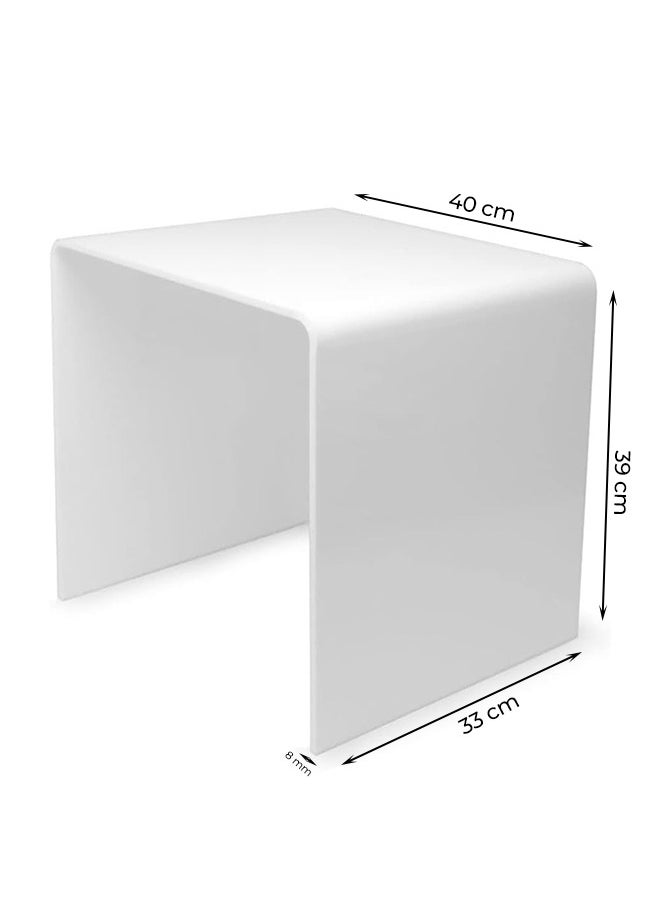 White Acrylic Perspex Plastic Side Table, Sleek Living Room and Bedside Table with Easy-Clean Hygienic Surface, 8mm Thickness for Durability, Shatterproof Safety, and Lightweight Design.