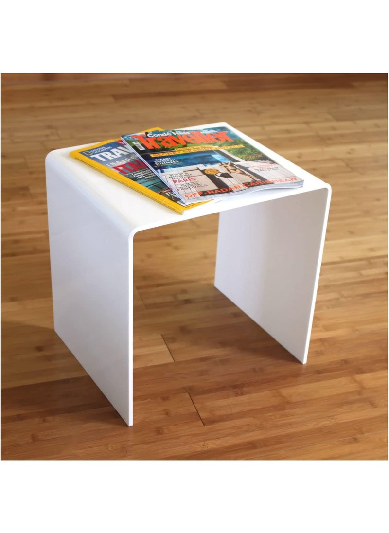 White Acrylic Perspex Plastic Side Table, Sleek Living Room and Bedside Table with Easy-Clean Hygienic Surface, 8mm Thickness for Durability, Shatterproof Safety, and Lightweight Design.