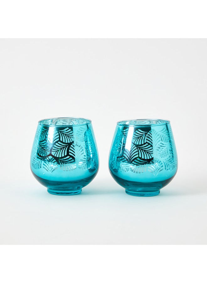 Home Box - Zoha 2-Piece Leaf Print Egg Shape Tealight Holder Set 9 x 9.5 x 9.5 cm - Image 1