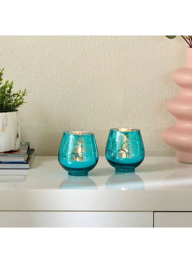 Home Box - Zoha 2-Piece Leaf Print Egg Shape Tealight Holder Set 9 x 9.5 x 9.5 cm - Image 1